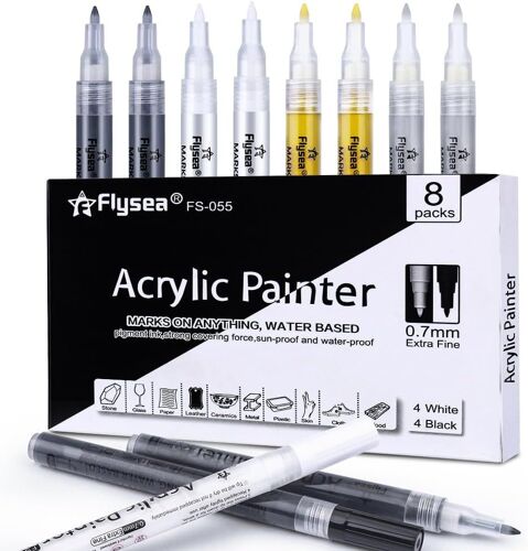 Marqueurs Acryliques Dorés Argentés Noirs Blancs, 8 Pièces 0,7mm Pointe Fine Pour Art, Pierre, Céramique, Verre, Le Bois, Tissu Et Le Métal, Parfait Pour Artistes Et Passionnés D'artisanat