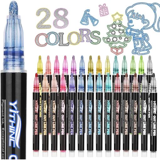 Lot De 24 Stylos à Paillettes HIGSPE | Stylos Magiques Double Ligne Pour Enfants, Dessin, Scrapbooking Cadeau Loisirs Créatifs 4-12 Ans
