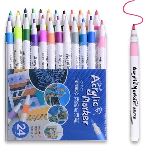 Kalanka-24 Couleurs Feutres Acrylique Feutre Acrylique Coloriage Adulte Marqueur Peinture Acrylique Acrylic Marker Pour Pierre, Bois, Verre, Plastique, Toile