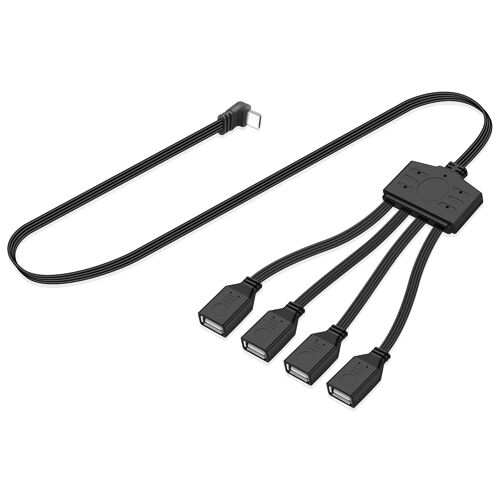 KAL-Câble séparateur Plat Type C vers Multi USB A Cordon d'extension USB C mâle vers 4 connecteurs Type A Femelles 2.0 OTG Câble pour la Charge et Le Transfert de données 1.6ft (Type C Haut)