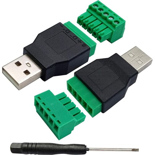 Usb 2.0 A Mâle À 5 Broches/Voie Femelle Boulon À Vis Bornes Blindage Connecteur Adaptateur Type Enfichable Pour La Charge Et Le Transfert Données(2Pack/Mâle)[L1685]