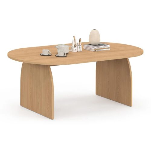Table basse japandi ovale EDITH 110 cm bois effet hêtre