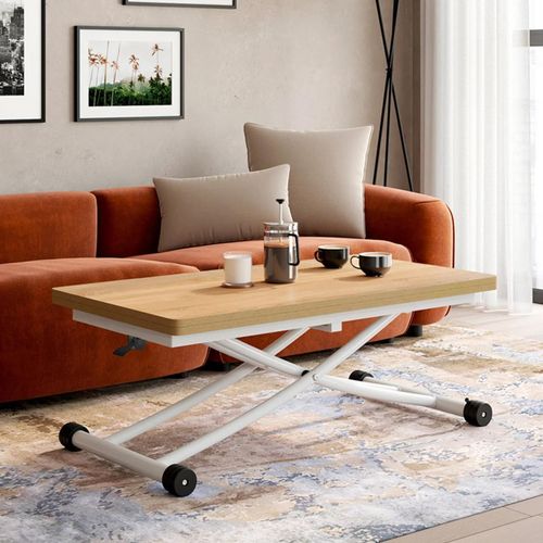 Table Basse Relevable En Table À Manger Urbana Plateau Façon Hêtre Pied Blanc