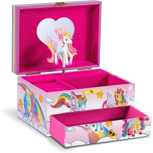 TIANYI-Galupy Unicorn - Boîte à Bijoux musicale Fille avec Figurine GALUPY et nombreux rangements, Boîte à musique Licorne