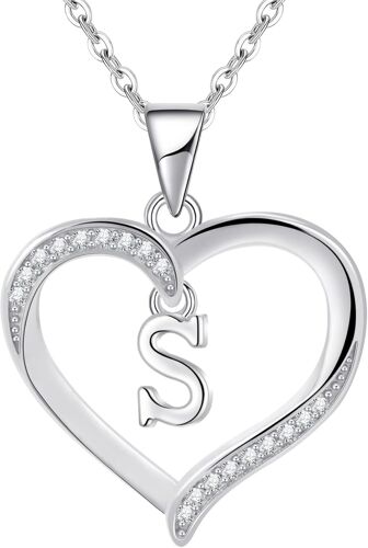 Tianyi-Pour Femme En Argent Lettre Initiale A-Z Coeur Collier Personnalisé Prénom Initial Collier Bijoux Femme Argent Cadeau Pour Anniversaire Fête Des Mères Saint Valentin