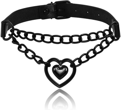 Kal-Pu Cuir Punk Colliers Ras Du Cou Cercle/Coeur Charme Collier Réglable Collier Pour Les Femmes