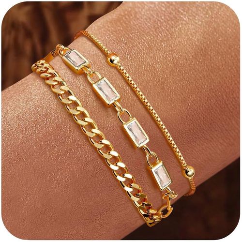 Tianyi-Bracelets Or Pour Femme Plaqué Or 18 Carats Bracelets Empilables Cubain Chaîne Perles À Maillons Réglables Ensemble Bracelets Étanches Bijoux Or Pour Femme