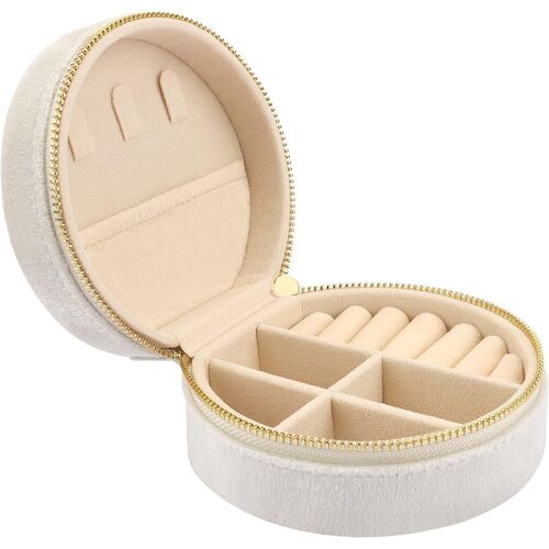 Jexnovashop-Mini Coffret À Bijoux De Voyage En Velours, Boîte À Bijoux De Voyage Pour Filles Et Femmes, Petit Organisateur De Bijoux Pour Bagues, Boucles D'oreilles, Colliers, Blanc