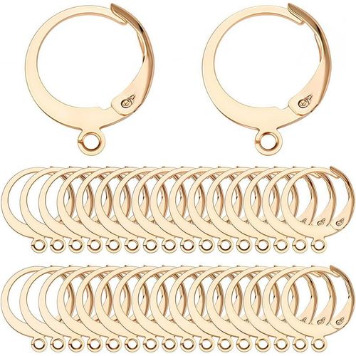 Gjhgf-1boîte 80pièces Crochets De Boucles D'oreilles À Levier Véritable En Acier Inoxydable Plaqué Or 18k Huggie Hoop Ronds À Levier Boucles D'oreilles Créoles À Levier Arrière Pour La Fabrication