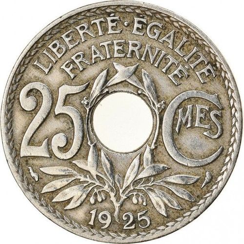 Pièce De Monnaie De Collection Française, De 25 Centimes Type Lindauer Trouée, Année 1925