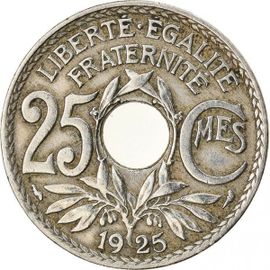 Pièce De Monnaie De Collection Française, De 25 Centimes Type Lindauer Trouée, Année 1925