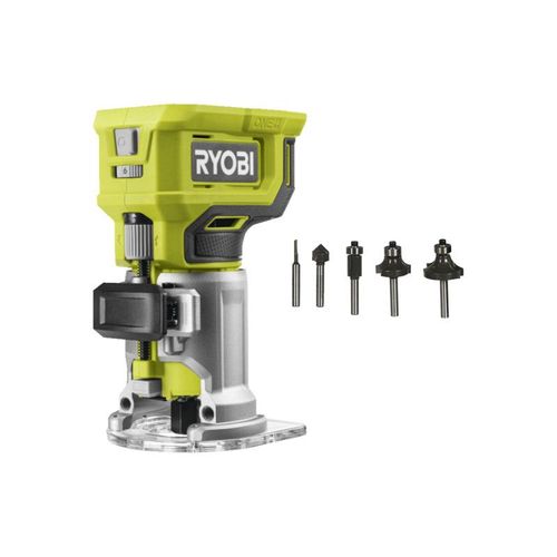 Pack RYOBI - Affleureuse à bois - RTR18-0 - 18V One+ - Sans batterie ni chargeur - Coffret 5 fraises panachées RAKRBS5 - Queue de diamètre 6mm