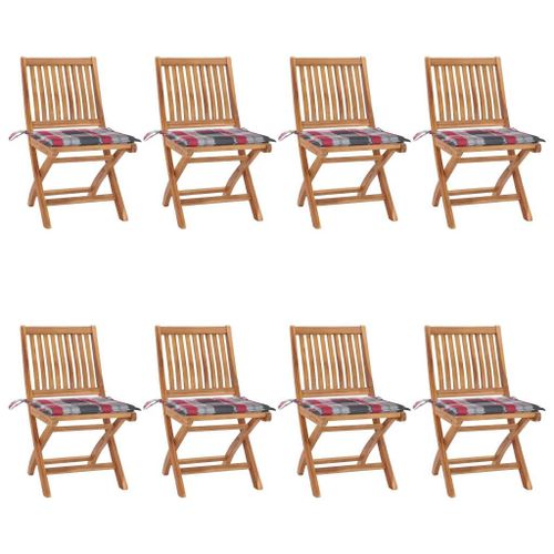 Prolenta Premium - Chaises Pliables De Jardin Avec Coussins Lot De 8 Teck Solide