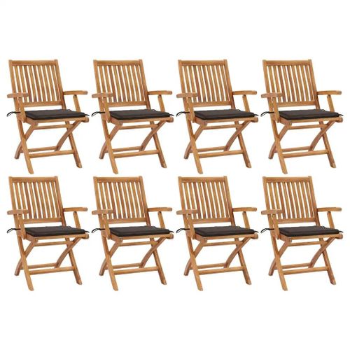 Prolenta Premium - Chaises Pliables De Jardin Avec Coussins Lot De 8 Teck Solide