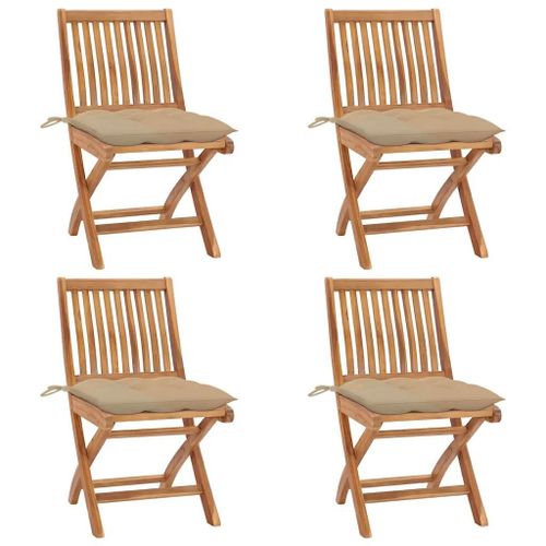 Prolenta Premium - Chaises Pliables De Jardin Avec Coussins Lot De 4 Teck Solide