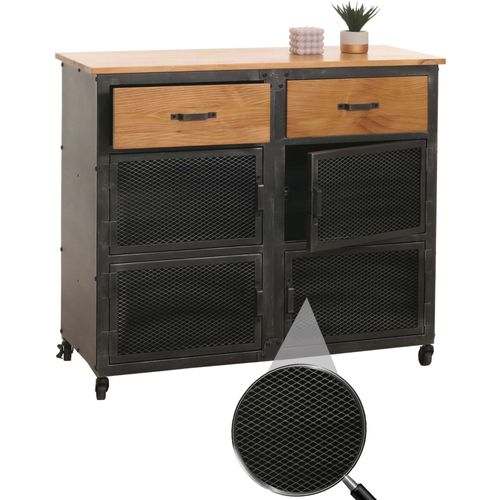 Commode Hwc-N28, Armoire, Roulettes 2 Tiroirs, Structure 3d Industrielle Rétro Métal Bois 90x100x40cm   Noir, Naturel