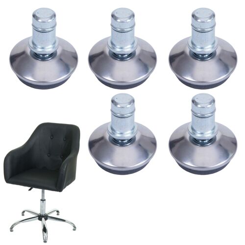 Lot de 5 patins de sol HWC-K74 au lieu de roulettes - pied fixe pour chaise de bureau/de salle à manger, patins, Ø 11mm   argenté