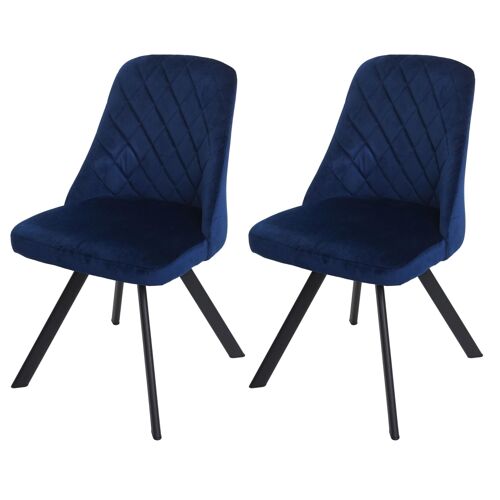 Lot de 2 chaises de salle à manger HWC-K25, chaise de cuisine, métal velours   bleu