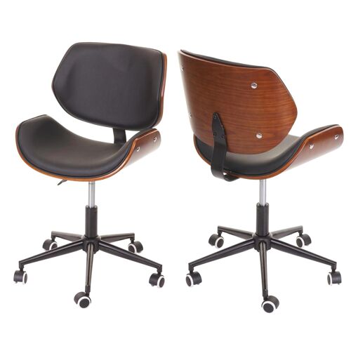 Chaise De Bureau Hwc-G25, Pivotante, Bois Courbé, Aspect Noyer, Rétro, Réglable En Hauteur Brun Noir