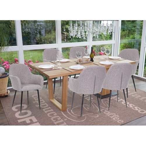 Lot de 6 chaises de salle à manger HWC-F18, chaise de cuisine, design rétro   tissu/textile gris, pieds noirs