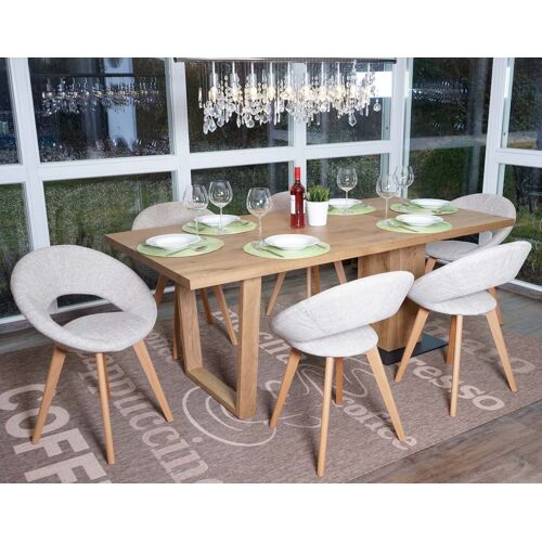 Lot de 6 chaises de salle à manger Palermo III, chaise de cuisine, design rétro années 50   textile, crème/gris