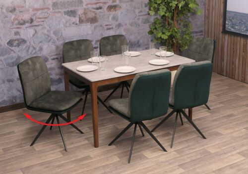 Lot de 6 chaises de salle à manger HWC-M68, fauteuil de cuisine, pivotant Auto-Position, métal tissu/textile   vert