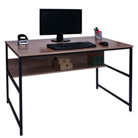 Bureau Hwc-K80, Table D'ordinateur Table De Travail Tablette, Métal Mdf 120x60cm   Gris-Brun