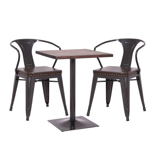 Set table de bistrot 2x chaise de salle à manger HWC-H10d, chaise table chaise de cuisine gastronomie FSC   noir-brun, table bru