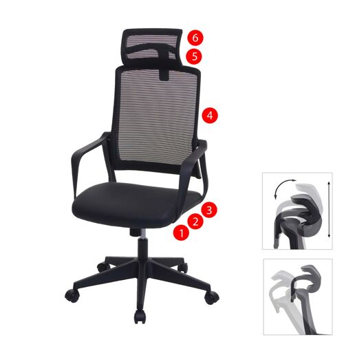 Chaise de bureau HWC-J52, chaise pivotante chaise de bureau, appui-tête ergonomique, similicuir   noir