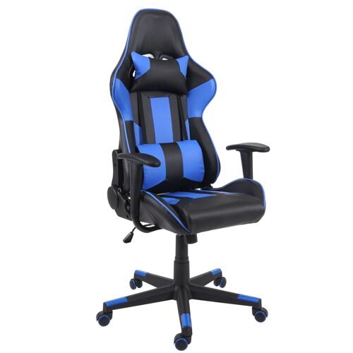 Chaise de bureau HWC-F84, pivotante, fauteuil de jeu en ligne, fauteuil directorial, similicuir   noir/bleu