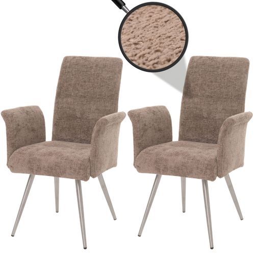 Lot De 2 Chaises De Salle À Manger Hwc-G55, Chaise Avec Accoudoirs, Acier Inoxydable Brossé Tissu/Textile Chenille Oeko-Tex   Marron