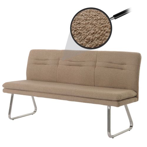 Banquette Hwc-H70, Banquette De Salle À Manger Banquette Rembourrée, Dossier Tissu/Textile Bouclé Inox Brossé 180cm   Coffee-Braun