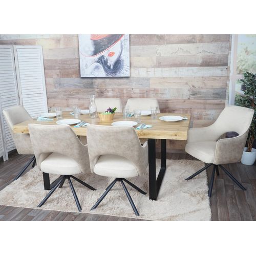 Lot De 6 Chaises De Salle À Manger Hwc-K30, Fauteuil De Cuisine, Pivotant Auto-Position, Tissu/Textile   Crème