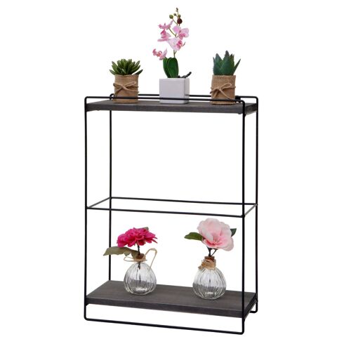 Etagère murale HWC-K77, étagère suspendue Etagère de cuisine, bois massif métal industriel 2 étagères 50x35x17cm   gris foncé