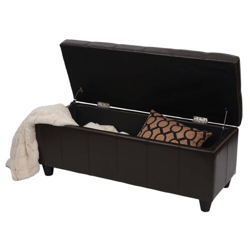 Banc/banquette/coffre de rangement Kriens, 114x45x45cm, similicuir   marron