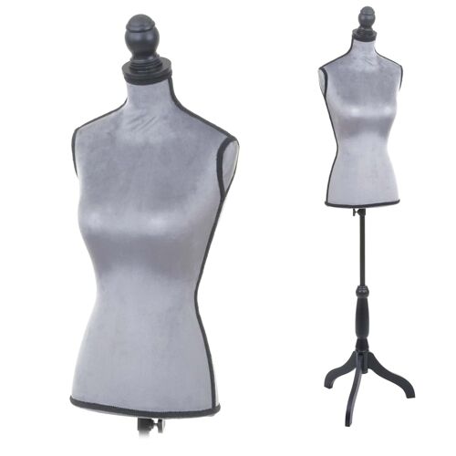 Mannequin de couture T220, mousse synthétique, torse féminin   velours gris