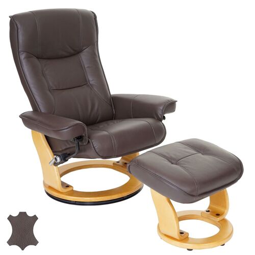 MCA fauteuil relax Hamilton, fauteuil de télévision, tabouret, cuir, charge 130kg   marron, nature