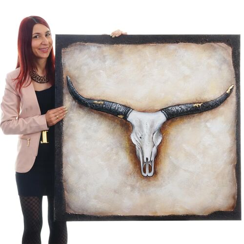 Tableau à l'huile, taureau, peint à la main à 100%, toile de décoration murale XL   100x100cm