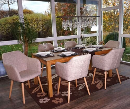 6x chaise de séjour / salle à manger Malmö T381, style rétro des années 50   tissu, crème/gris