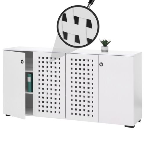 Sideboard Hwc-N87, Commode Armoire Buffet, Design 3d Tressé 4 Portes 9 Compartiments De Rangement 83x159x37cm   Blanc