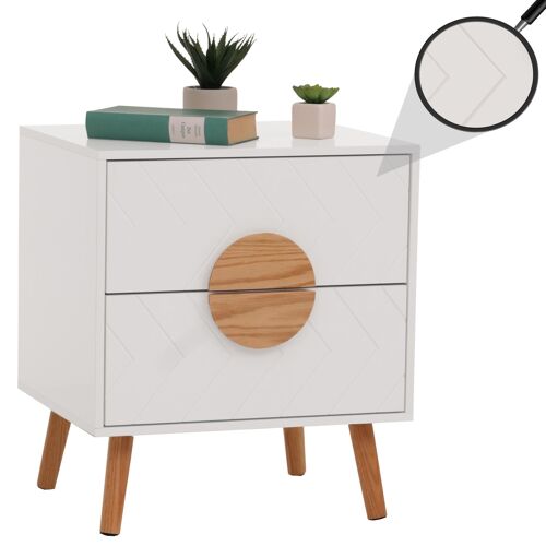 Table de nuit HWC-N89, commode table d'appoint, tiroir à chevrons bois mélaminé, 55x48x40cm   blanc