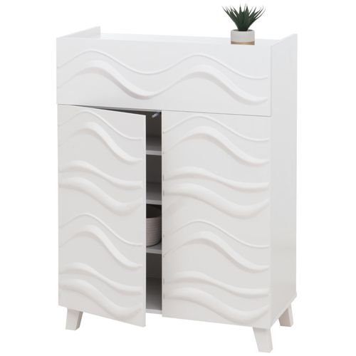 Commode Hwc-N86, Armoire Sideboard Buffet, Design 3d Vagues Push-To-Open Portes 107x76x36cm   Blanc