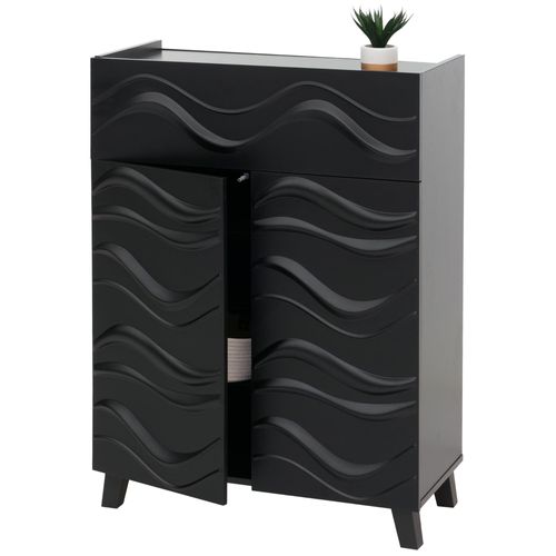 Commode Hwc-N86, Armoire Sideboard Buffet, 3d-Wellen-Design Push-To-Open Türen 107x76x36cm   Noir