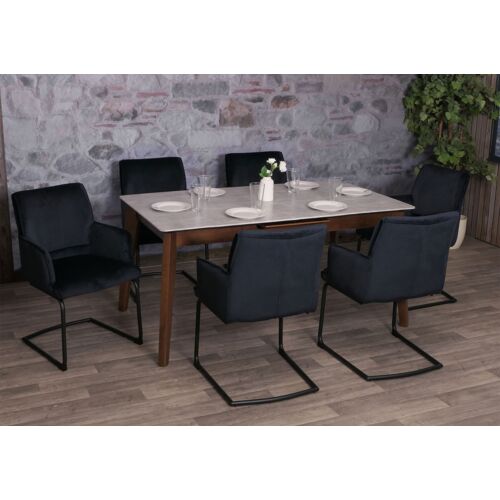 Lot de 6 chaises cantilever HWC-N60, chaise de salle à manger, chaise de cuisine, tissu/textile Öko-Tex MVG   anthracite-bleu