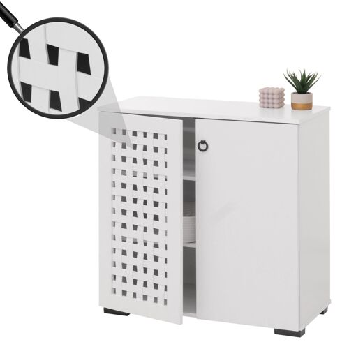 Commode HWC-N87, Buffet Armoire Buffet, design 3D tressé 2 portes 3 compartiments de rangement Soft-Close, 82x80x37cm   blanc