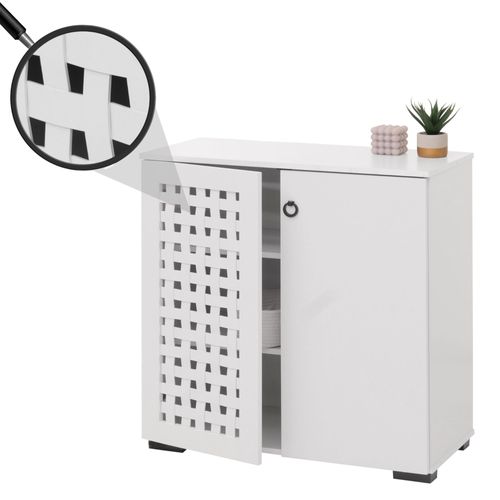 Commode Hwc-N87, Buffet Armoire Buffet, Design 3d Tressé 2 Portes 3 Compartiments De Rangement Soft-Close, 82x80x37cm   Blanc