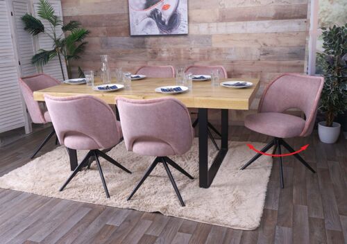 Lot de 6 chaises de salle à manger HWC-N72, chaise de cuisine rembourrée, pivotante Auto-Return, tissu/textile (420g/m²) Öko-Tex   rose