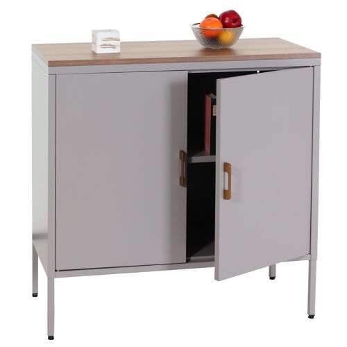 Commode HWC-L84, Buffet armoire, 2 portes métal 90x90x40cm, mélaminé   gris
