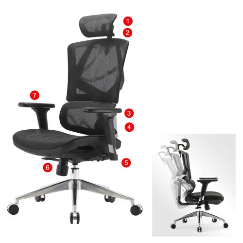 SIHOO chaise de bureau chaise de bureau ergonomique, soutien lombaire dossier haut accoudoirs 3D   mesh noir