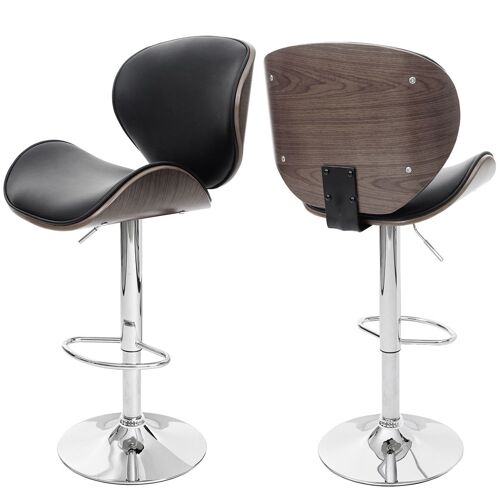 Tabouret de bar Foxrock, chaise de bar, bois courbé, design rétro   gris, similicuir noir